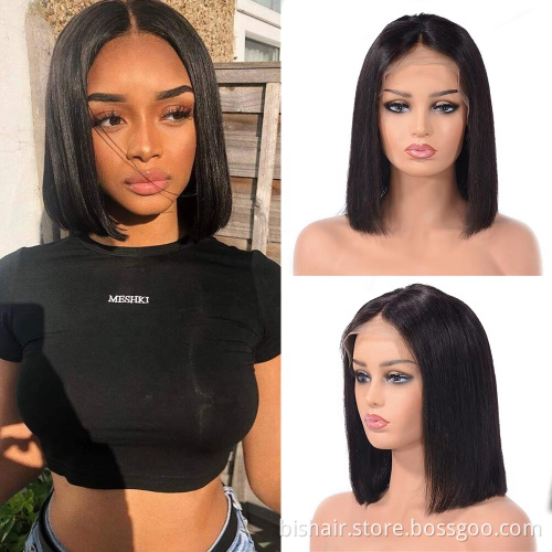 Wholesale13x4Tlace Women's Bob Cut Straight Hair Wig Lace Human Hair Pre-pulled With Hair Brazilian Remy Short Bob Closure Black
